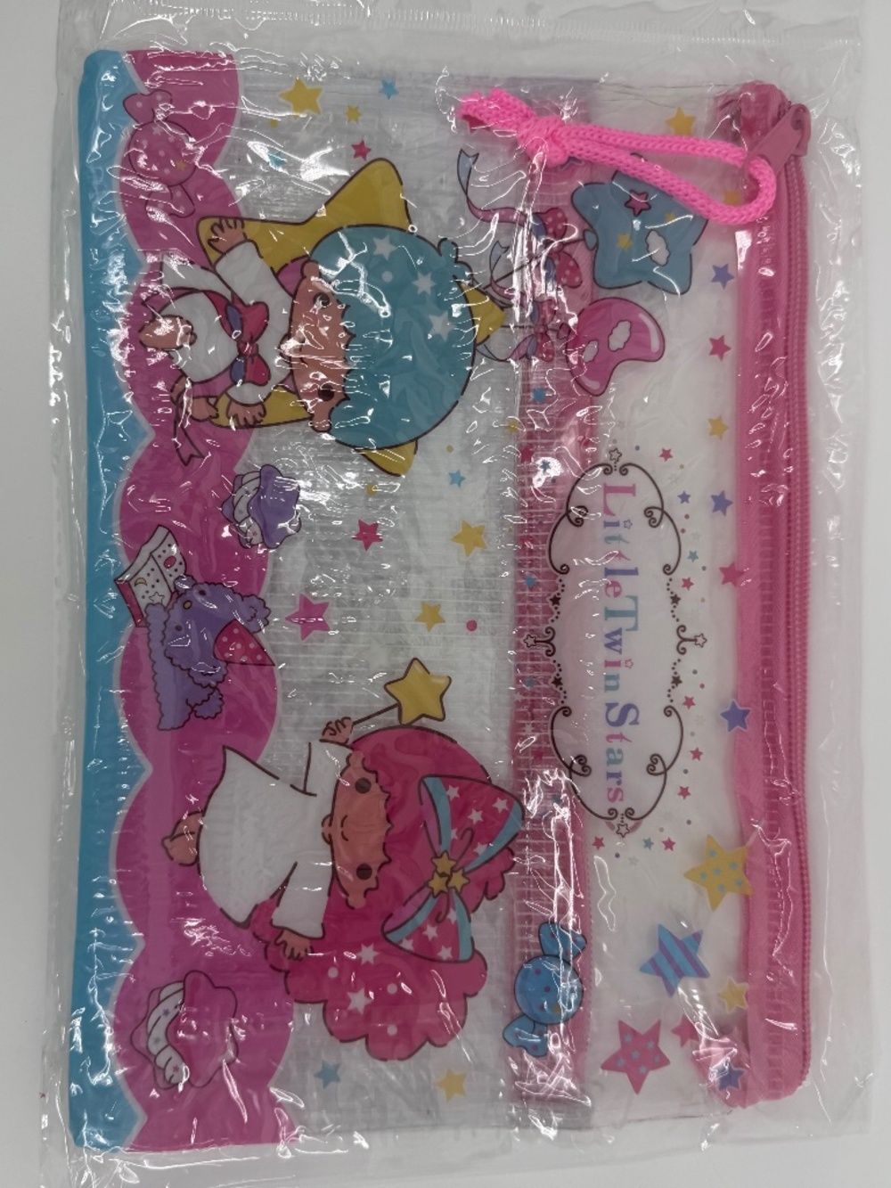 Little Twin Stars PVC Mesh Pouch NEW Bag Zipper Medium Pink Clear